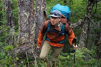 Outdoor Research Foray II rain jacket (backpacking in forest)