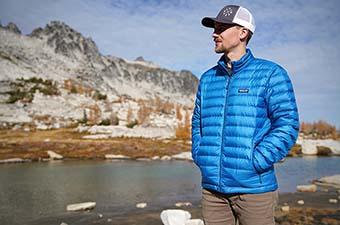 Patagonia Down Sweater (standing in front of lake)