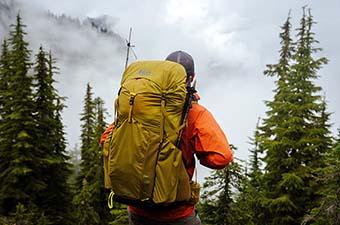 REI Co-op Flash 55 backpack (standing in foggy mountains)