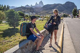 Travel backpacks (walking around El Chalten with Topo Designs and Cotopaxi packs)