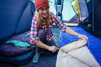 for camping trip Unzipping The North Face Trail Eco Bed sleeping bag