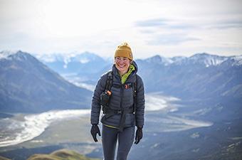 Women's down jacket (wearing Arc'teryx Cerium Hoody in mountains)