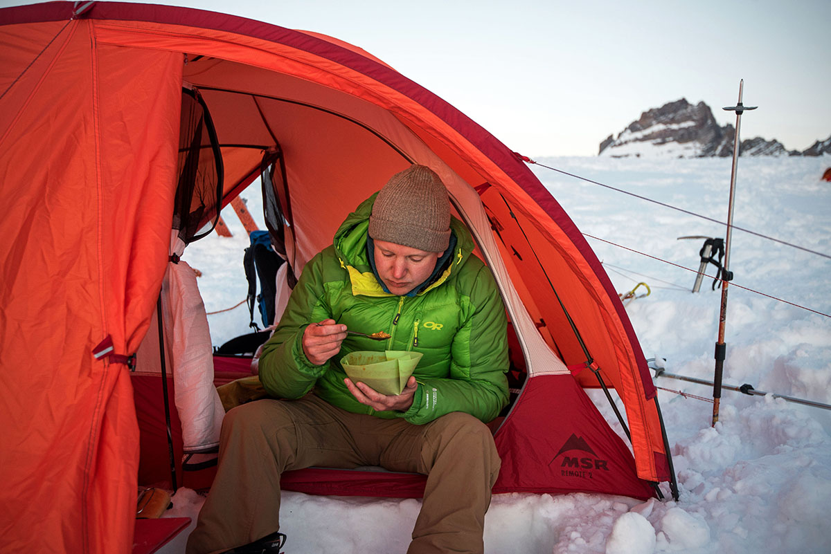 4-season tent (eating meal in MSR Remote)