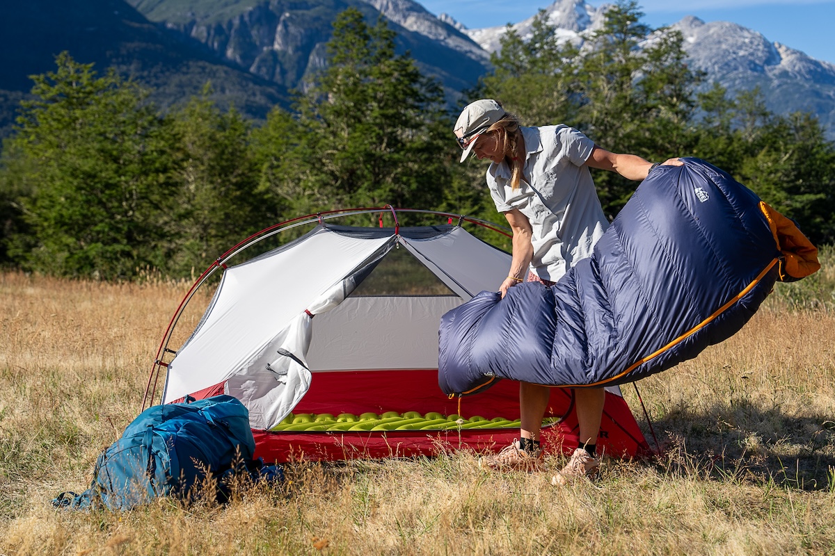 Backpacking Tents (setting up tent in camp)